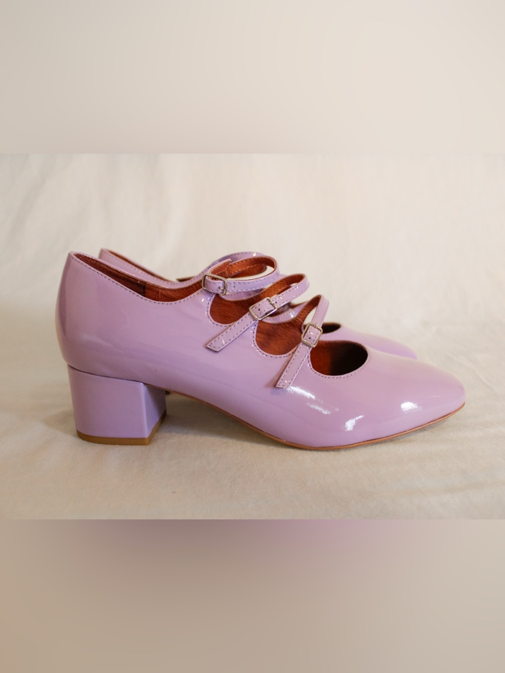 Intentionally Blank Women's Lilac Patent Mary Jane Block Heel Pumps New w/ Box - Picture 7 of 13